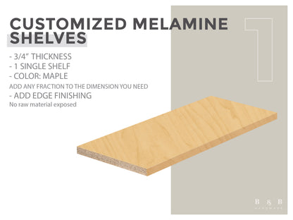 Custom Cut Cabinet Shelves – Maple Melamine , 3/4” Thick, Up to 60” Long