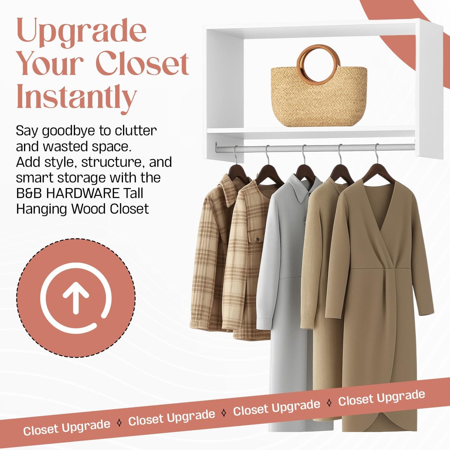 Tall Hanging Wood Closet: Garment Organizer with Shelf & Rod