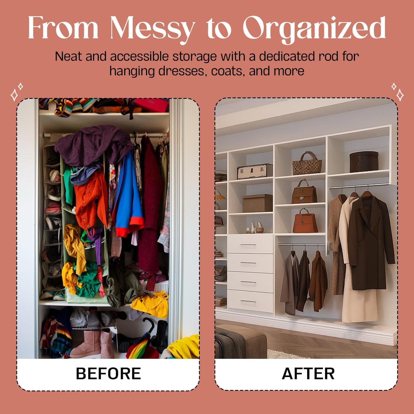 Tall Hanging Wood Closet: Garment Organizer with Shelf & Rod