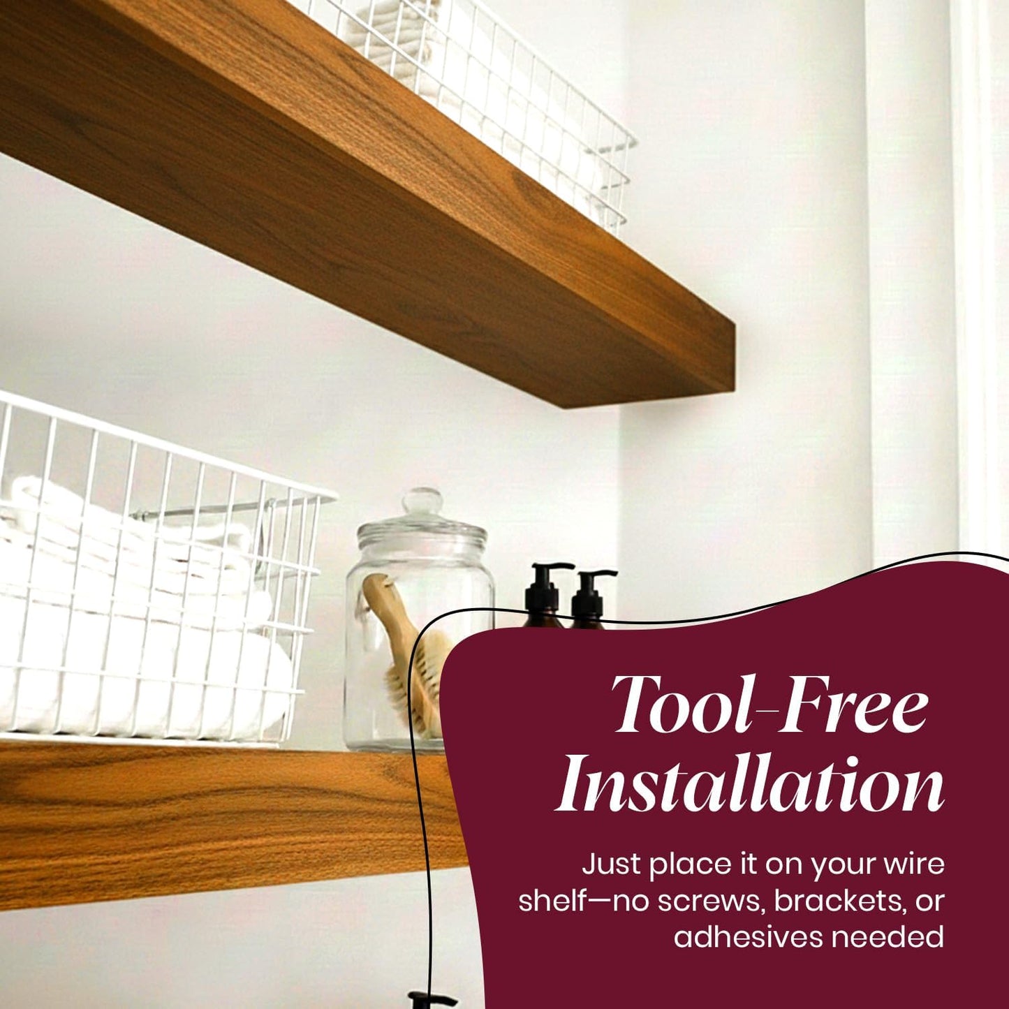 Wire Rack Shelf Cover Solid Wood Closet Shelf, Custom Fit for Wire Shelving, Easy Tool-Free Installation, Durable 1/2 Plywood, Linen Closet & Pantry Organizer