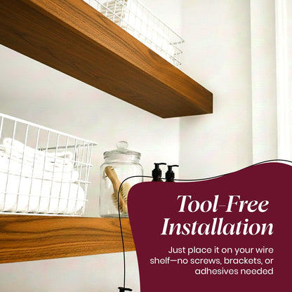 Wire Rack Shelf Cover Solid Wood Closet Shelf, Custom Fit for Wire Shelving, Easy Tool-Free Installation, Durable 1/2 Plywood, Linen Closet & Pantry Organizer