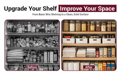 Wire Rack Shelf Cover Solid Wood Closet Shelf, Custom Fit for Wire Shelving, Easy Tool-Free Installation, Durable 1/2 Plywood, Linen Closet & Pantry Organizer