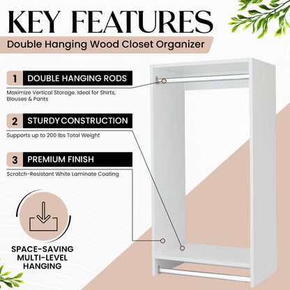 Wall-Mount Wood Closet Organizer: Multi-Level Wardrobe Storage with Double Rods