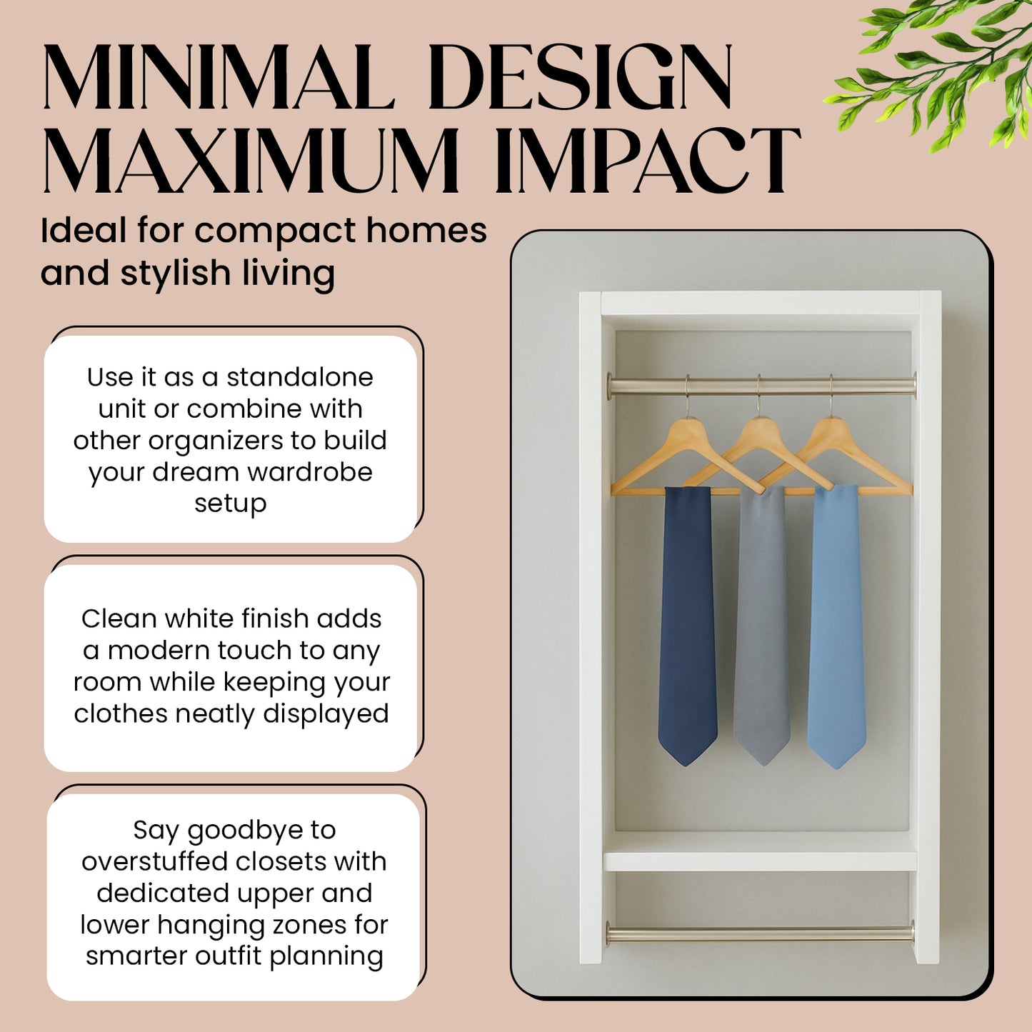 Wall-Mount Wood Closet Organizer: Multi-Level Wardrobe Storage with Double Rods
