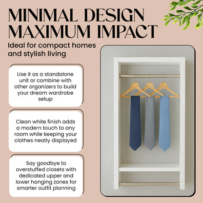 Wall-Mount Wood Closet Organizer: Multi-Level Wardrobe Storage with Double Rods