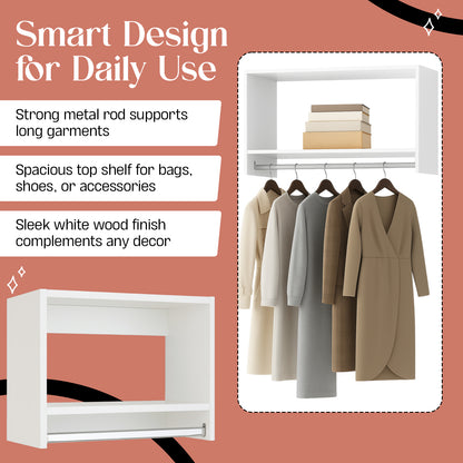 Tall Hanging Wood Closet: Garment Organizer with Shelf & Rod
