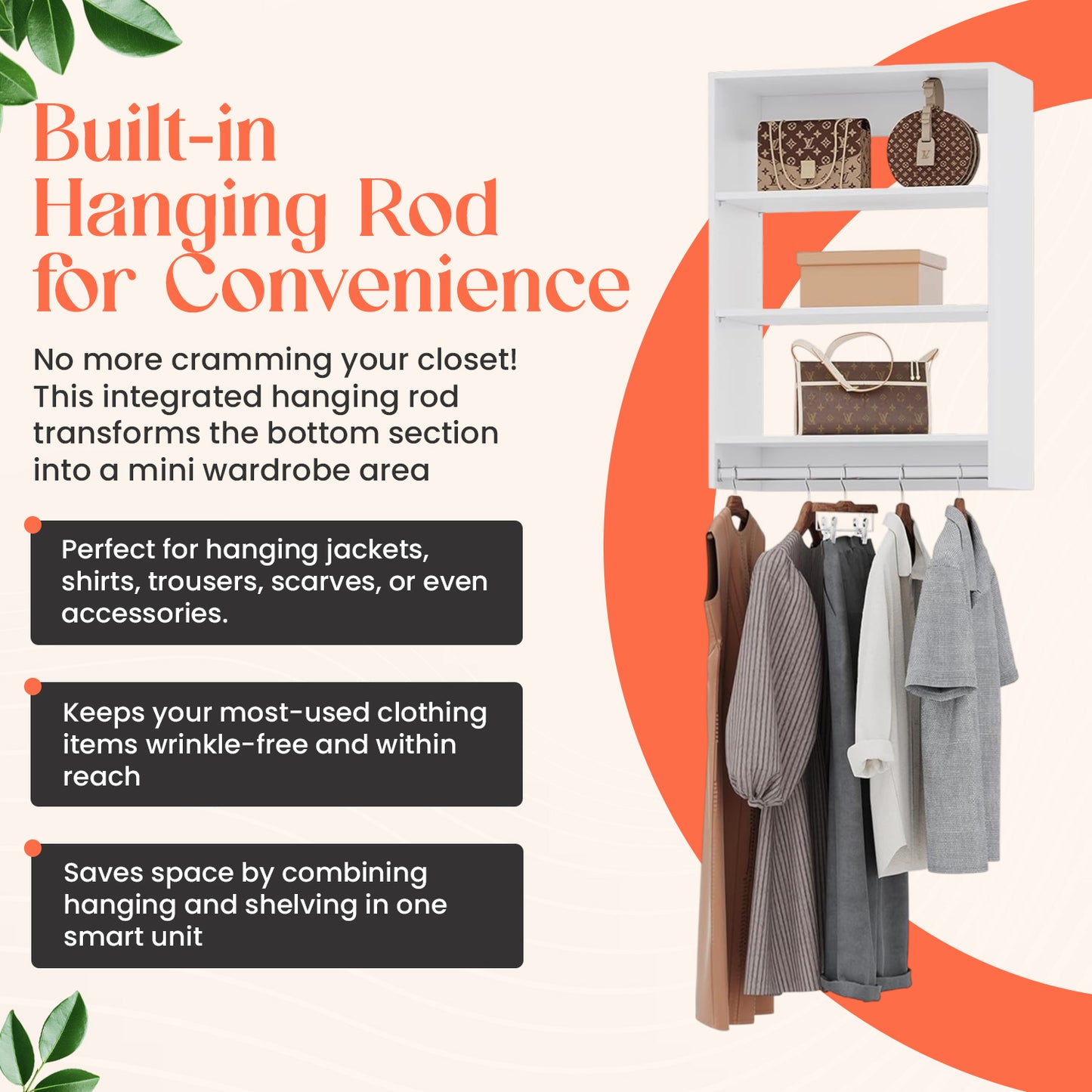Wood Hanging Closet Organizer: Adjustable Shelves, Versatile Storage with Rod