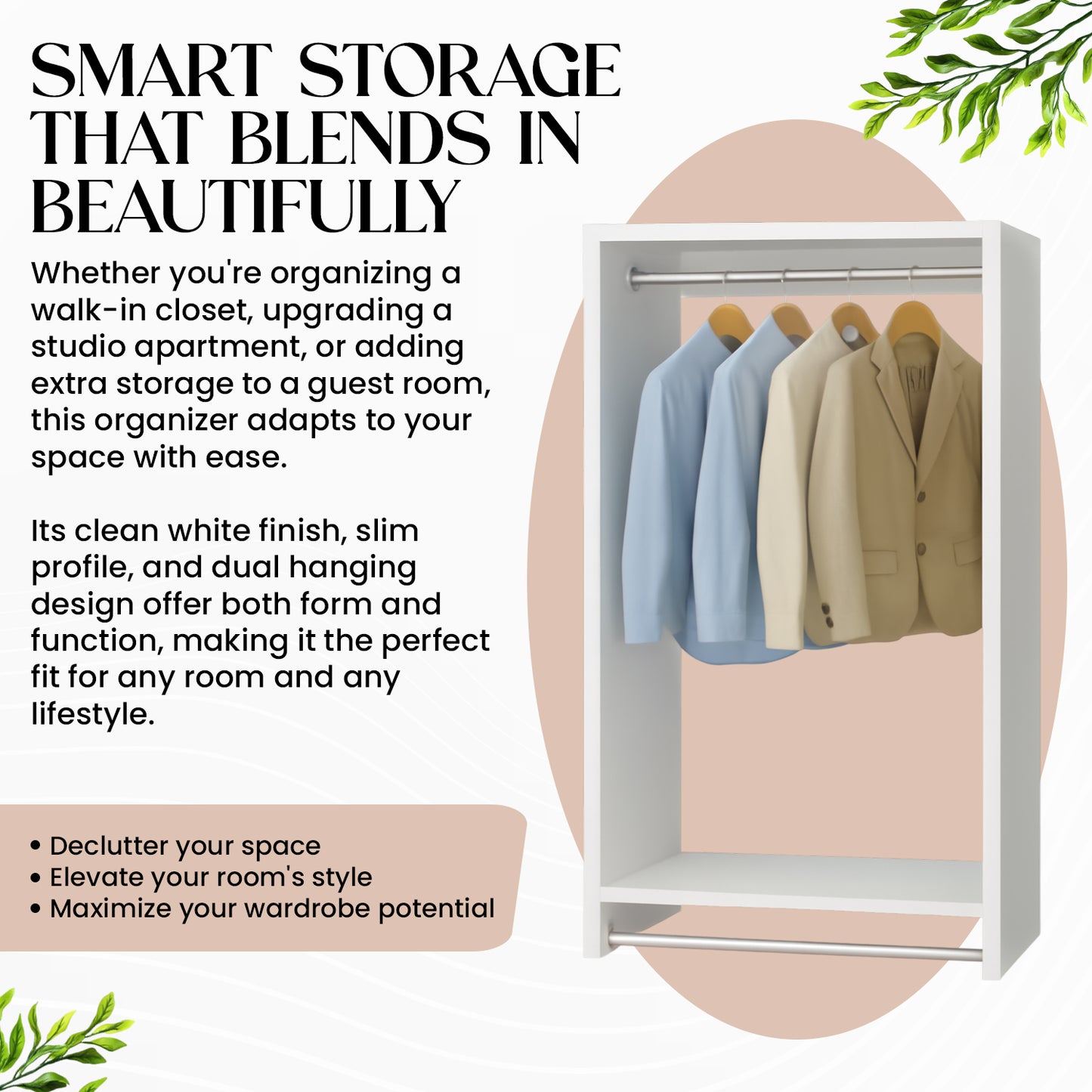 Wall-Mount Wood Closet Organizer: Multi-Level Wardrobe Storage with Double Rods