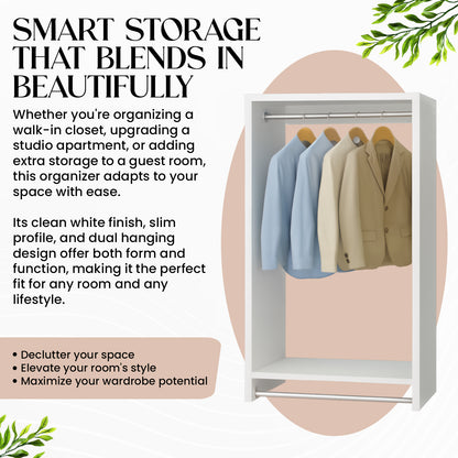Wall-Mount Wood Closet Organizer: Multi-Level Wardrobe Storage with Double Rods