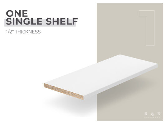 Custom Cut Cabinet Shelves – White Melamine , 1/2” Thick, Up to 60” Long