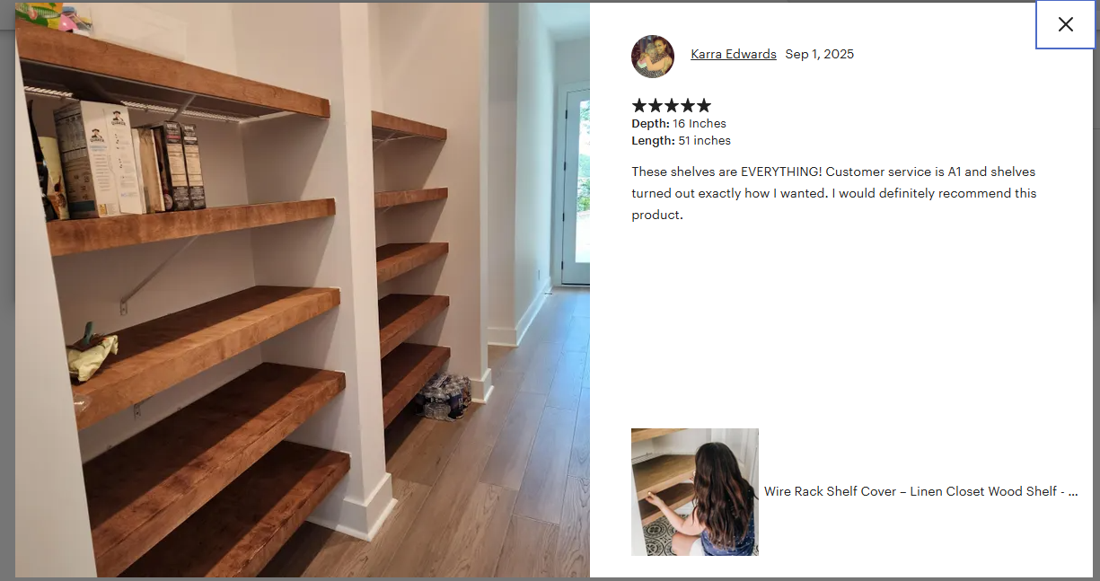 Wire Rack Shelf Cover Solid Wood Closet Shelf, Custom Fit for Wire Shelving, Easy Tool-Free Installation, Durable 1/2 Plywood, Linen Closet & Pantry Organizer