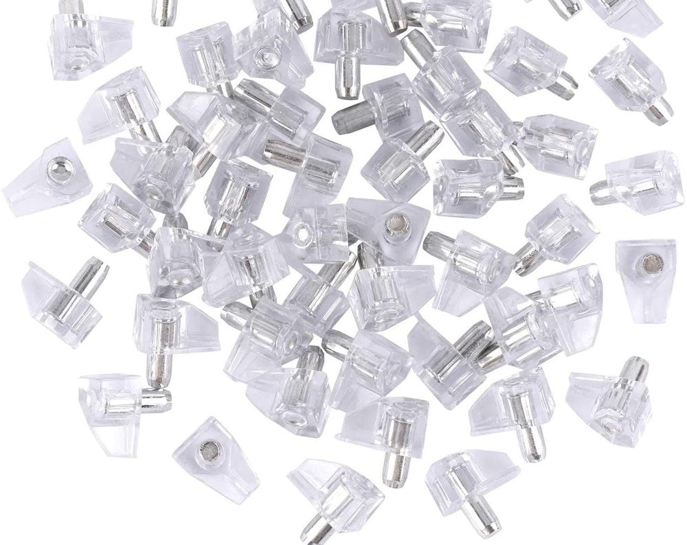 Clear Shelf Support Pegs: 5mm Cabinet Clips, Bookcase Pins (20 pins)