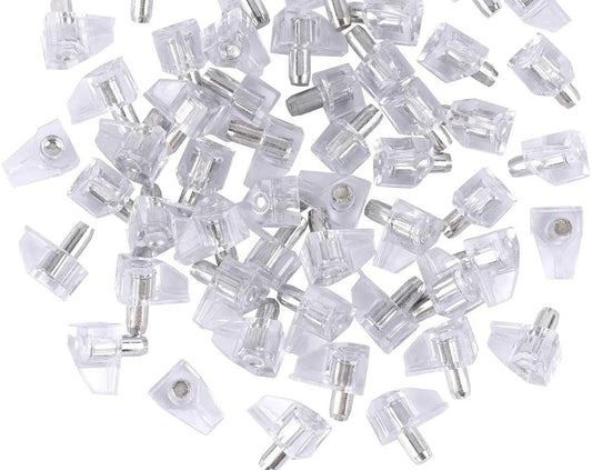 Clear Shelf Support Pegs: 5mm Cabinet Clips, Bookcase Pins (20 pins)