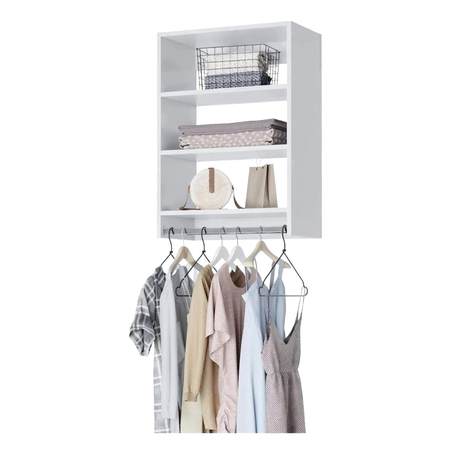 Wood Hanging Closet Organizer: Adjustable Shelves, Versatile Storage with Rod