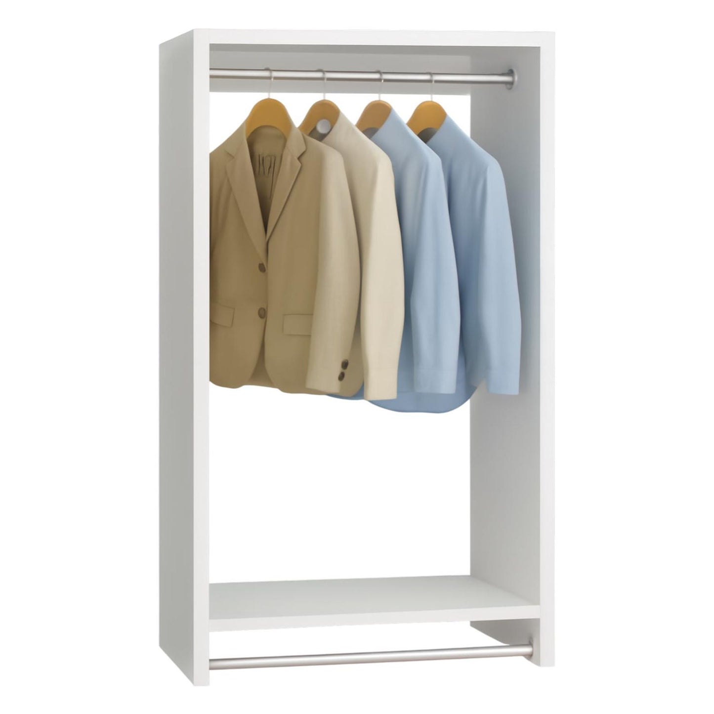 Wall-Mount Wood Closet Organizer: Multi-Level Wardrobe Storage with Double Rods